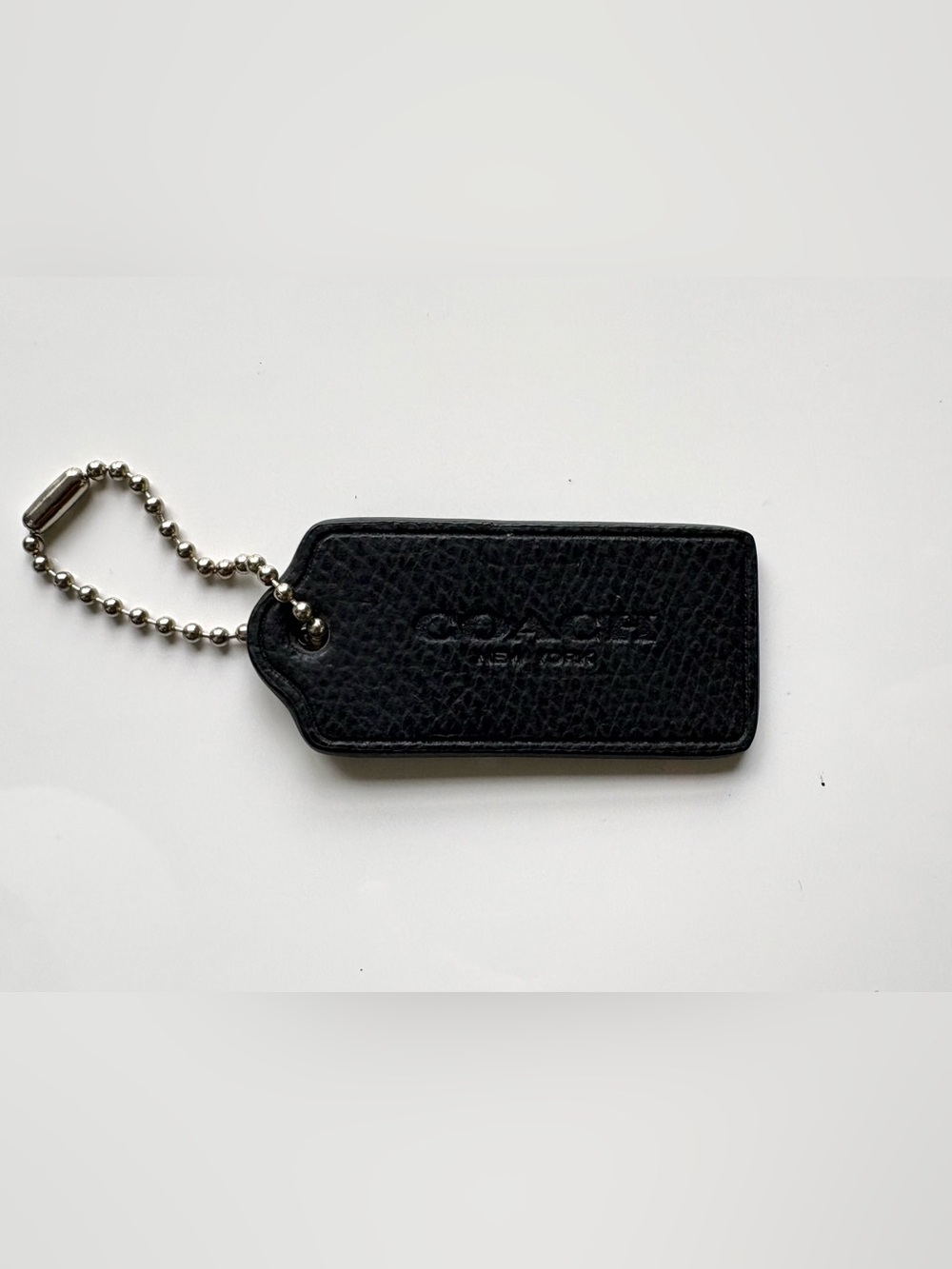 COACH 2" Medium Black Leather Silver Hang Tag Hangtag Bag Charm Keychain Fob
